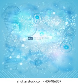 Science background with cell. Blue cell background. Life and biology, medicine scientific, bacteria, molecular research DNA. abstract background on medical subjects with bacteria, cells and DNA