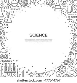 Science Background with Chemistry Line Icons. Laboratory Research Creative Banner in Modern Style. Vector illustration.