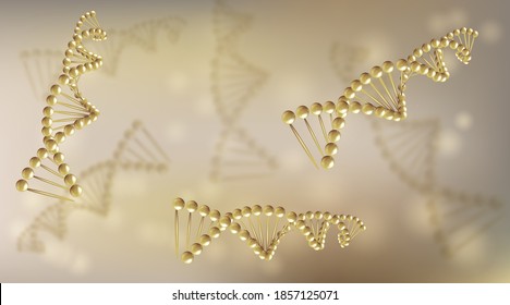 Science background with gold DNA helix. Science Concept for cosmetic or healthcare, medical, biotechnology or chemistry. 