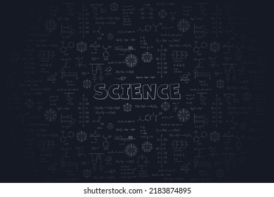 Science background with themes of mathematical calculation, physics and chemistry
