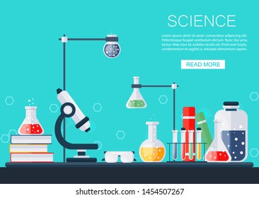 Science Banner. Chemical Lab Vector Illustration. Chemistry Icons