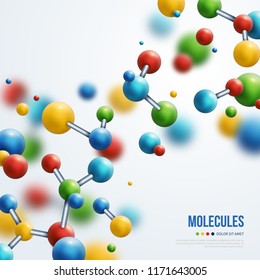 Science banner with colorful 3d molecules on white background. Vector illustration.