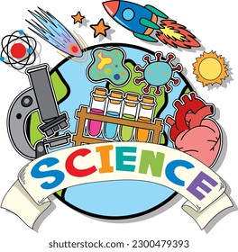 Science Banner with Doodle Icons illustration