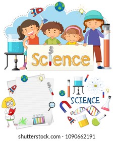 Science Banner Element and Students illustration