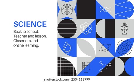 Science Banner Line Geometrical. Vector Illustration of  Education Background Concept. Learn University Symbol Promotion. Back to School.