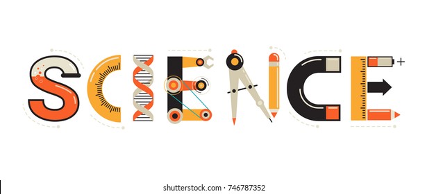 Science banner, typography and background. Technology, engineering, mathematics education concept typography design