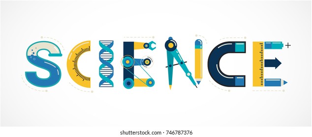 Science banner, typography and background. Technology, engineering, mathematics education concept typography design