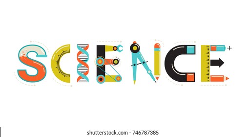 Science banner, typography and background. Technology, engineering, mathematics education concept typography design