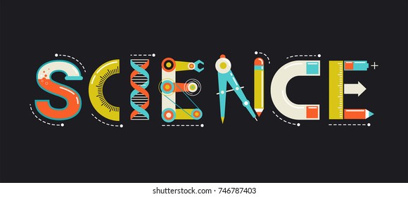 Banner científico, tipografía y antecedentes. Diseño tipográfico de conceptos de tecnología, ingeniería y matemática