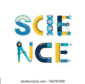 Science banner, typography and background. Technology, engineering, mathematics education concept typography design