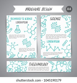 Science banners set. Research outline icon. Tiny line vector elements. Laboratory and education brochure. Medicine, technology, chemisrty