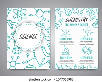 Science banners set. Research outline icon. Tiny line vector elements. Laboratory and education brochure. Medicine, technology, chemisrty