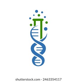 Wissenschaft-Becher und DNA-Logo mit einem Blau-Grün-Stoff. Ideal für Lehrmaterialien, wissenschaftliche Blog-Beiträge oder laborbezogene Entwürfe und Präsentationen.