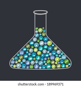 Science beaker outline concept with laboratory icons vector illustration.