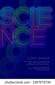 Science big text dot and dash line pattern layer overlay design, Poster banner or flyer template layout design illustration isolated on blue background with copy space, vector eps10