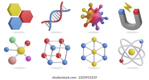 science biology 3D vector icon set.
cell,dna,virus,magnet,molecules