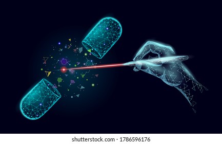 Science biology grug modifying concept. Laser operation virtual reality research pharmacy. Futuristic medicine research gene therapy health analysis vector illustration