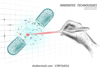 Science biology grug modifying concept. Laser operation virtual reality research pharmacy. Futuristic medicine research gene therapy health analysis vector illustration