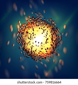 Science biotechnology background. Nano structure energy explode. Nuclear power reaction