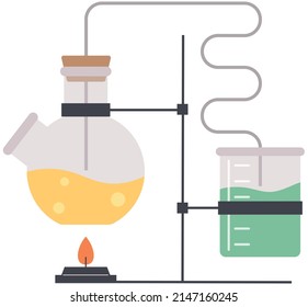 Science, biotechnology and chemistry laboratory equipment. Idea of education, botany, microbiology. Research in lab with different liquids in flasks. Items and equipment for scientific experiments