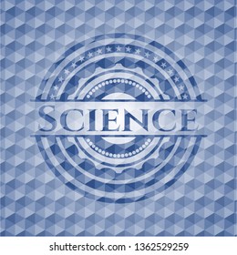 Science blue badge with geometric pattern background.
