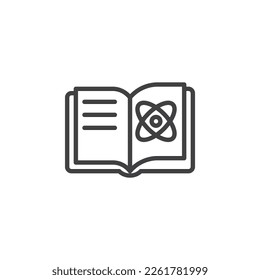 Science book line icon. linear style sign for mobile concept and web design. Book with atom molecule outline vector icon. Symbol, logo illustration. Vector graphics