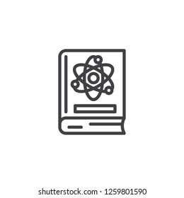 Science book outline icon. linear style sign for mobile concept and web design. Book with atom simple line vector icon. Symbol, logo illustration. Pixel perfect vector graphics