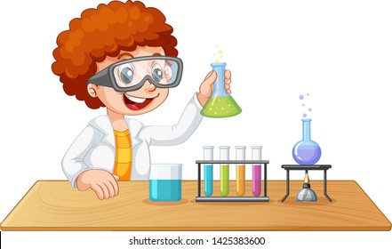 Science boy in lab with equipment