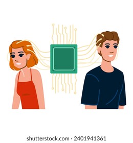science brain computer interface  vector.  data digital, network intelligence, information abstract science brain computer interface character. people flat cartoon illustration