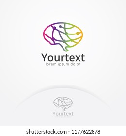 Science brain logo, Brain Logo silhouette design vector template. Think idea concept