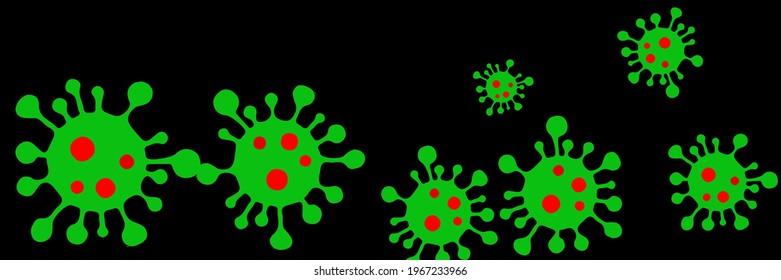 Science Bright Pandemic Red Test Coronavirus Green Sick Wallpaper. Healthcare Vibrant Virus Black Epidemic Creepy Horizontal Illustration. Quarantine Covid-19 Vivid Danger Sign Medicine Backdrop.