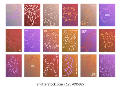 Science brochure cover templates vector set. Molecular structure concept backgrounds. Medicine scientific magazine cover layouts. Neuron cells textures. Labortory manual covers collection.