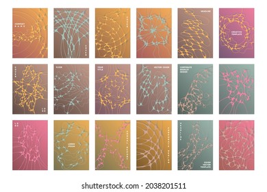 Science brochure cover templates vector set. Abstract dna concept backgrounds. Healthcare magazine cover layouts. Intersecting waves patterns. Annual report covers collection.