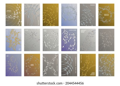 Conjunto de vectores de plantillas de portada de folletos científicos. Antecedentes del concepto de comunicación. Diseño de portadas de revistas científicas de medicina. Patrones de células neuronales. El informe anual abarca la recopilación.