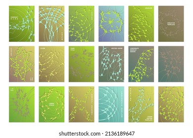 Science brochure cover templates vector set. Communication concept backgrounds. Healthcare magazine cover layouts. Neuron connections textures. Annual report covers collection.