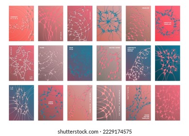 Science brochure cover templates vector set. Energy flows concept backgrounds. Medicine scientific magazine cover layouts. Neuron connections textures. Annual report covers collection.