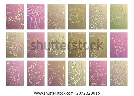 Science brochure cover templates vector set. Abstract dna concept backgrounds. Healthcare magazine cover layouts. Curve lines grid patterns. Labortory manual covers collection.