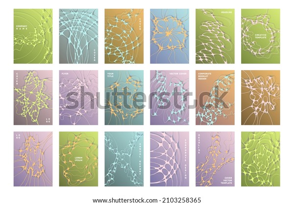 Science\
brochure cover templates vector set. Worldwide teamwork concept\
backgrounds. Modern corporate magazine cover layouts. Intersecting\
waves patterns. Business flyer templates\
design.