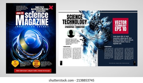 Science and business brochure flyer design template vector. Modern technology cover background in A4 size.