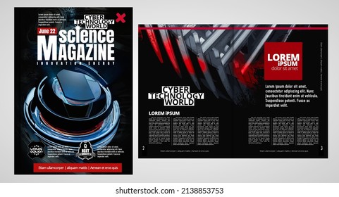 Science and business brochure flyer design template vector. Modern technology cover background in A4 size.