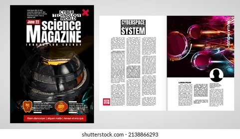 Science and business brochure flyer design template vector. Modern technology cover background in A4 size