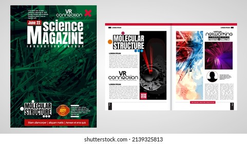 Science and business brochure flyer design template vector. Modern technology cover background