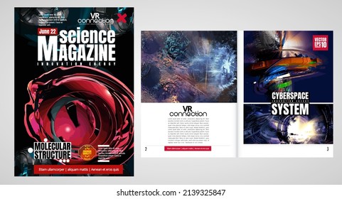 Science and business brochure flyer design template vector. Modern technology cover background