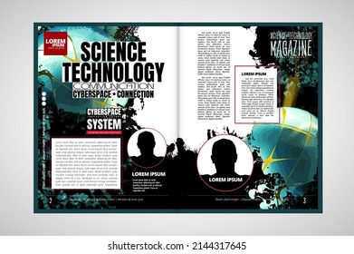 Science and business brochure flyer design template vector. Modern technology cover background in A4 size.