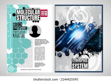 Science and business brochure flyer design template vector. Modern technology cover background in A4 size.