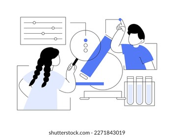 Science camp abstract concept vector illustration. Science summer camp, young scientists lessons, laboratory tests, thematic vacation for kids, outdoor study, making experiment abstract metaphor.