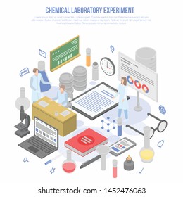 Science chemical laboratory experiment concept background. Isometric illustration of science chemical laboratory experiment vector concept background for web design