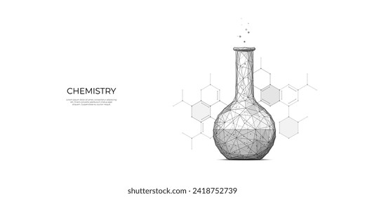 Science chemistry concept isolated on a white background. Laboratory tube with chemical formula on the background. Medical research test. Polygonal sketch. Abstract vector illustration with 3D effect.