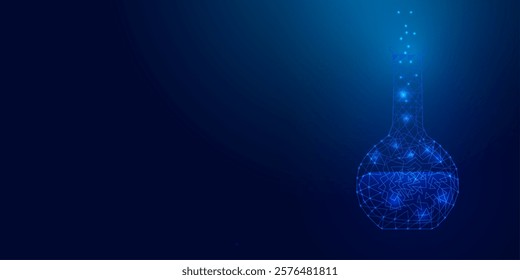 Science chemistry concept. Polygonal lab tube on technology blue background with chemical formula. Digital laboratory test. Science or Medical background