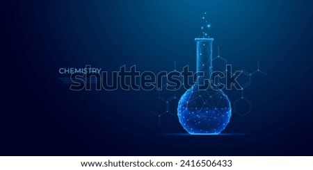 Science chemistry concept. Polygonal lab tube on technology blue background with chemical formula. Digital laboratory test. Science or Medical background. Abstract vector illustration with 3D effect.